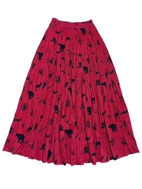Sharon Young Vintage 100% Cotton Broomstick Tiered Maxi Skirt In Red/Black Sz M